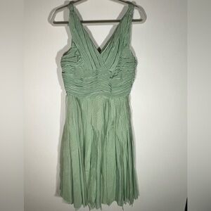 Oscar de la Renta green white striped silk babydoll cocktail flouncy dress sz 8